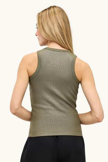 Damen - Top - glänzend - gerippt - khaki