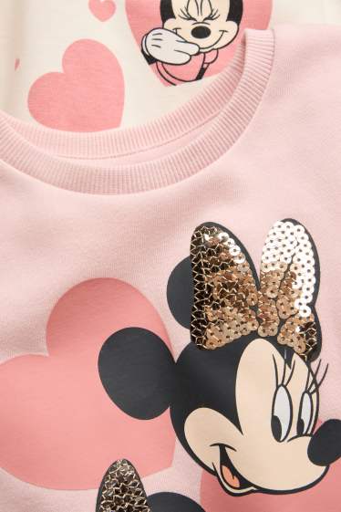 Kinderen: meisjes - Set van 2 - Minnie Mouse - sweatshirt - glanseffect - roze / beige