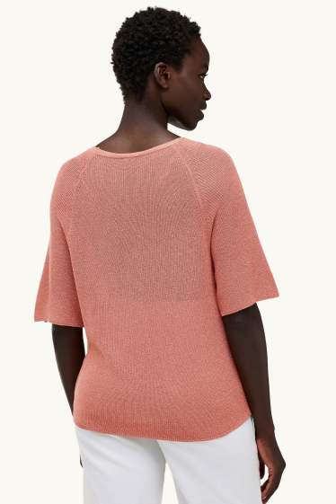 Damen - Strickpullover - kurzarm - Glanz-Effekt - rosa