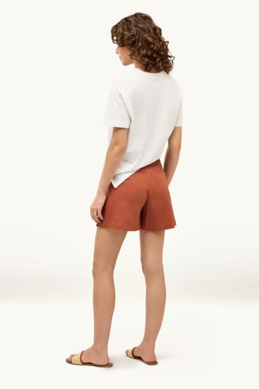 Femmes - Short - mid waist - lin mélangé - terracotta