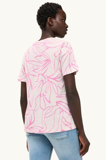 Damen - T-Shirt - Regular Fit - gemustert - weiß / rosa