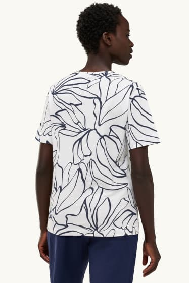 Damen - T-Shirt - Regular Fit - gemustert - weiß / schwarz