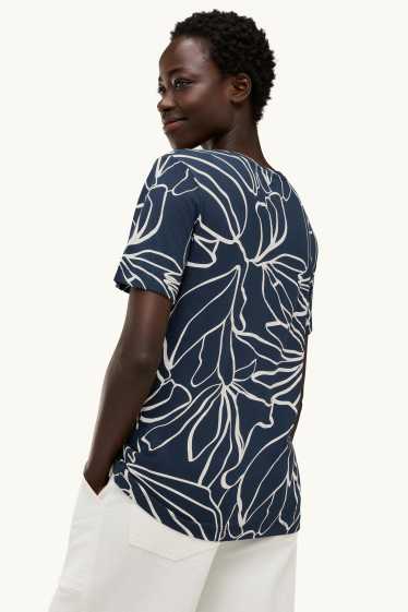 Damen - T-Shirt - Regular Fit - gemustert - dunkelblau / weiß