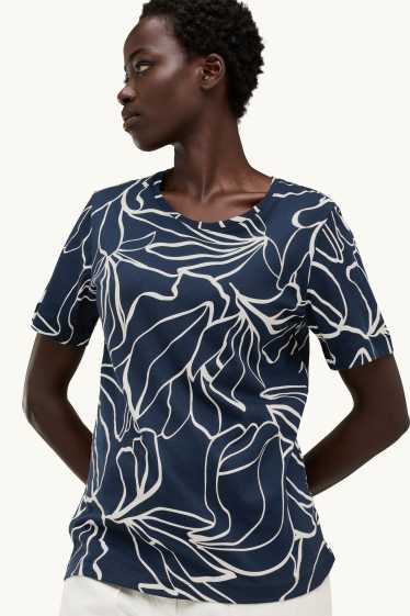 Damen - T-Shirt - Regular Fit - gemustert - dunkelblau / weiß