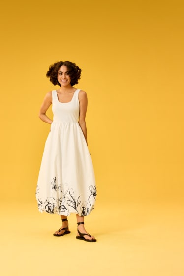 Damen - Fit & Flare Kleid - geblümt - weiß