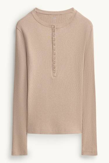 Femmes - Haut henley - slim fit - côtelé - beige