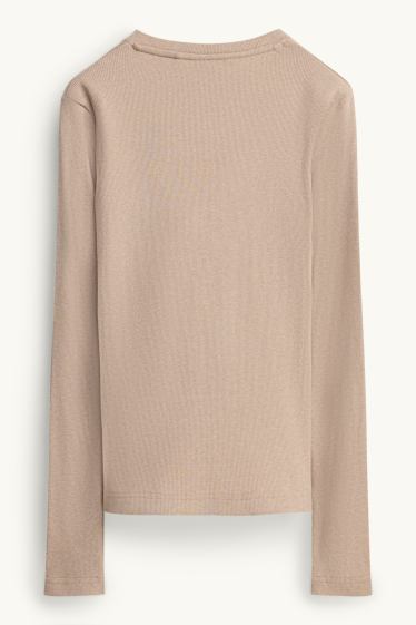 Femmes - Haut henley - slim fit - côtelé - beige