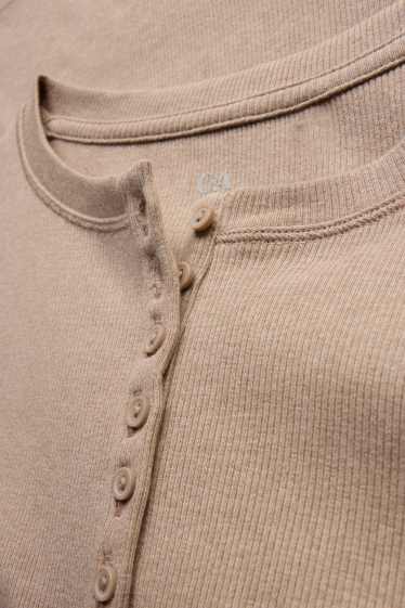 Femmes - Haut henley - slim fit - côtelé - beige