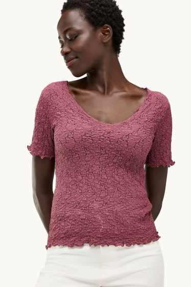 Damen - T-Shirt - Regular Fit - strukturiert - dunkelrot