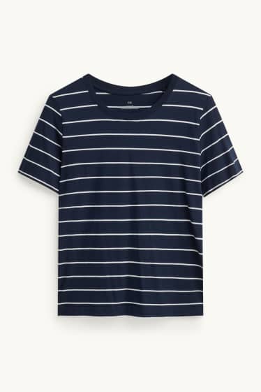 Dámské - Tričko - regular fit - pruhované - tmavomodrá/bílá