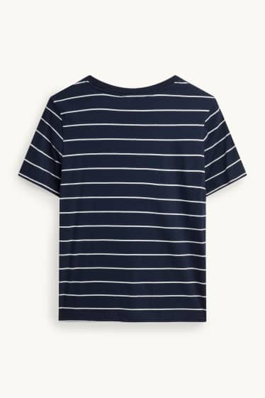 Dámské - Tričko - regular fit - pruhované - tmavomodrá/bílá
