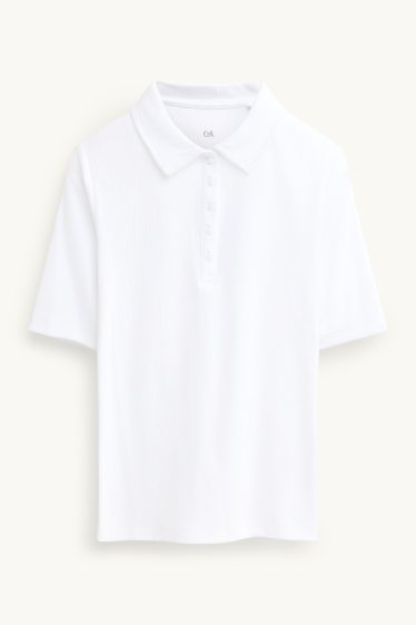 Damen - Poloshirt - Regular Fit - gerippt - weiss