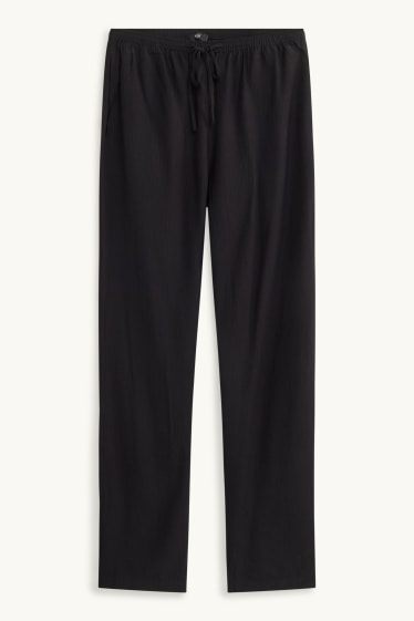 Dámské - Plátěné kalhoty - mid waist - wide leg - černá