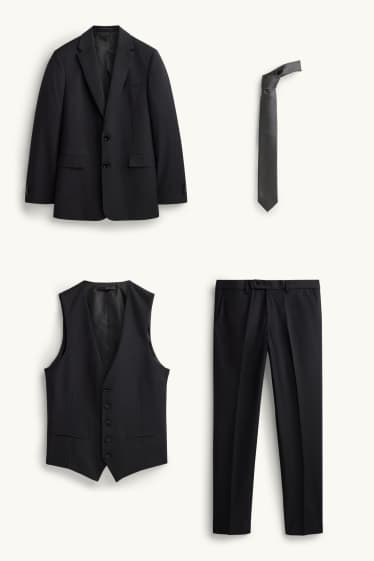 Heren - Kostuum met stropdas - regular fit - stretch - 4-delig - zwart