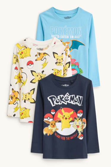 Kinder Buben - Multipack 3er - Pokémon - Langarmshirt - blau