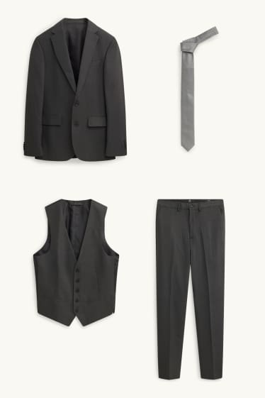 Hommes - Costume à cravate - slim fit - 4 pièces - noir