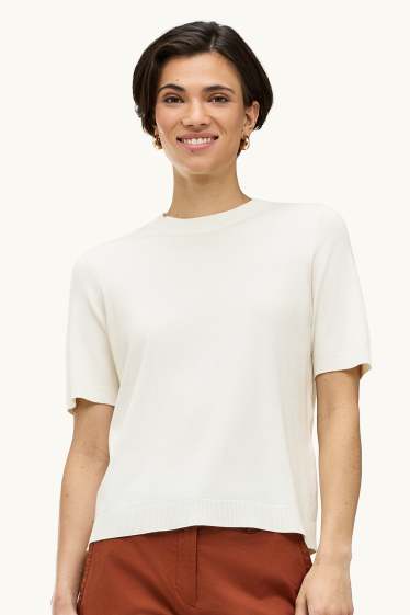 Damen - Strickpullover - kurzarm - weiß