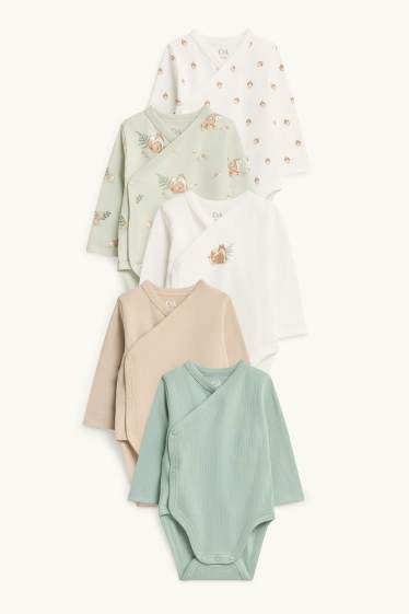 Unisex - Set van 5 - eekhoorntje en eikeltje - wikkelrompertje - wit