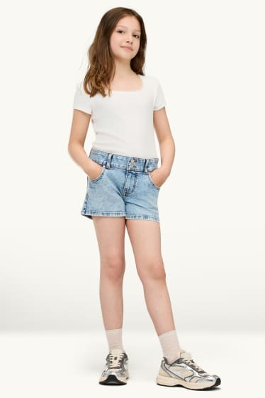 Children Girls - Denim shorts - light blue