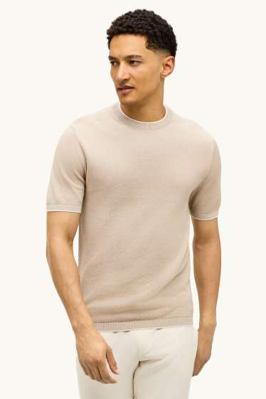 Hommes - T-shirt en maille - regular fit - beige