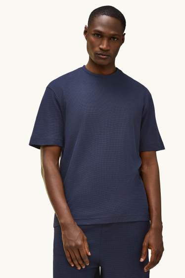 Herren - T-Shirt - Relaxed Fit - strukturiert - dunkelblau