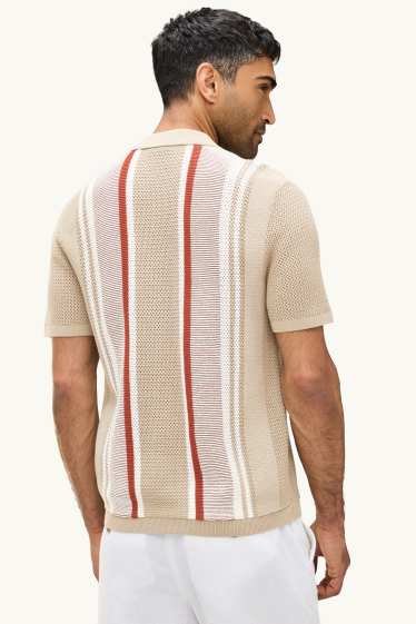 Herren - Strick-Hemd - Relaxed Fit - Reverskragen - gestreift - beige