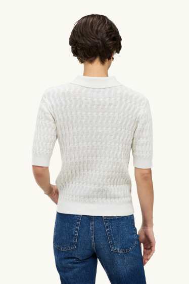 Damen - Strickpullover - kurzarm - strukturiert - weiß