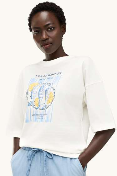 Donna - T-shirt - regular fit - effetto brillante - bianco