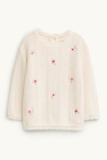 Bébés filles - Petites fleurs - pull bébé - crème