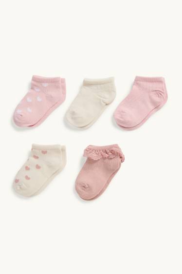 Neonate - Confezione da 5 - cuore - calze con motivo per neonati - rosa