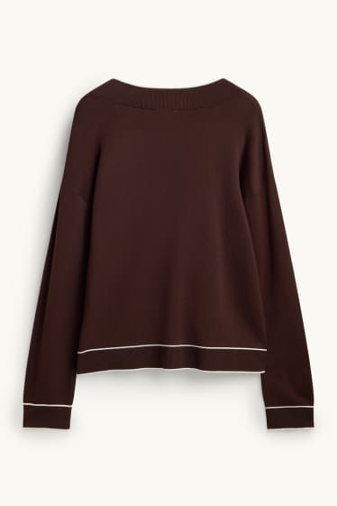 Women - V-neck jumper - brown / cremewhite
