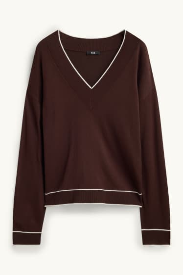 Women - V-neck jumper - brown / cremewhite