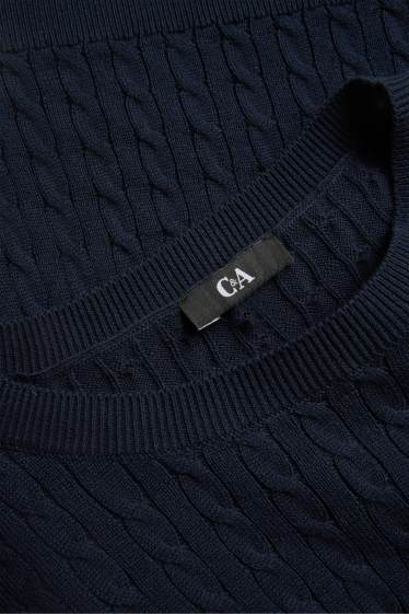 Damen - Strickpullover - kurzarm - Zopfmuster - dunkelblau