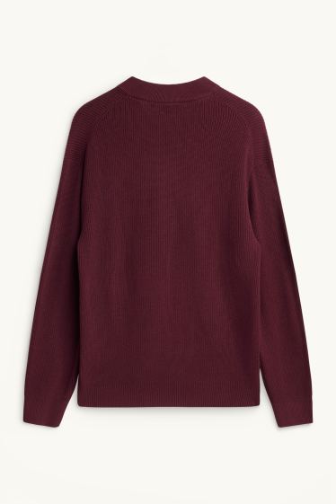 Men - V-neck jumper - bordeaux