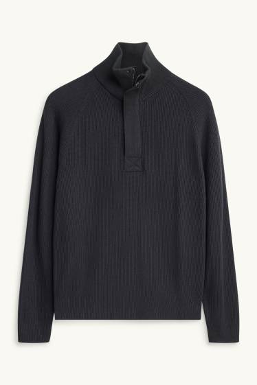 Hommes - Pull - finition côtelée - gris foncé