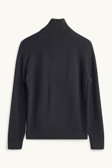Hommes - Pull - finition côtelée - gris foncé
