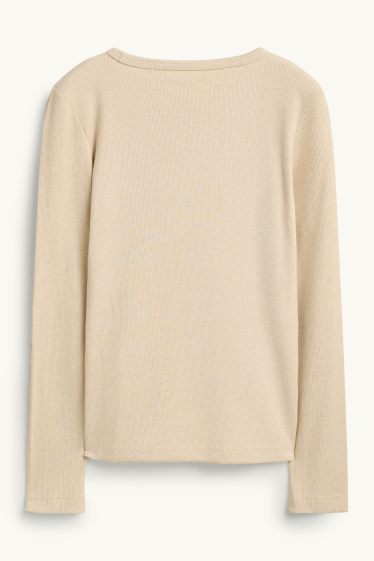 Donna - Maglia a maniche lunghe - slim fit - a coste - beige chiaro