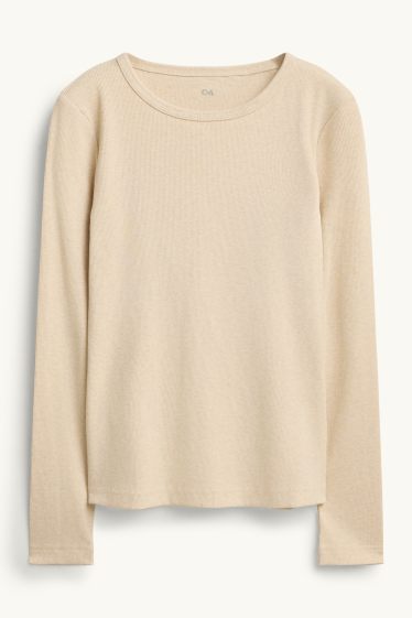 Donna - Maglia a maniche lunghe - slim fit - a coste - beige chiaro