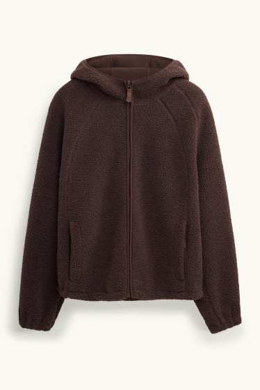 Herren - Teddy-Jacke mit Kapuze - dunkelbraun
