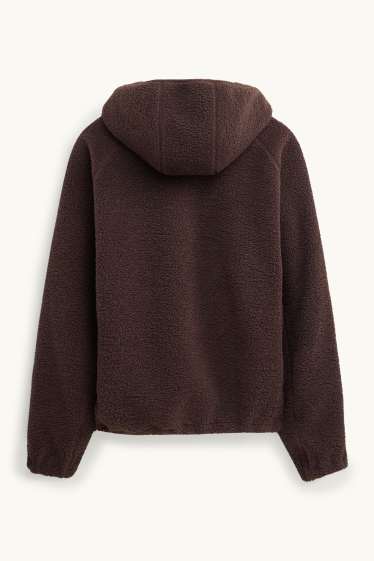 Herren - Teddy-Jacke mit Kapuze - dunkelbraun
