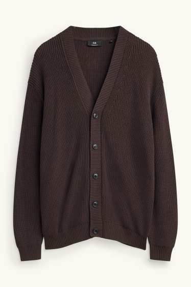 Men - Cardigan - ribbed - dark brown
