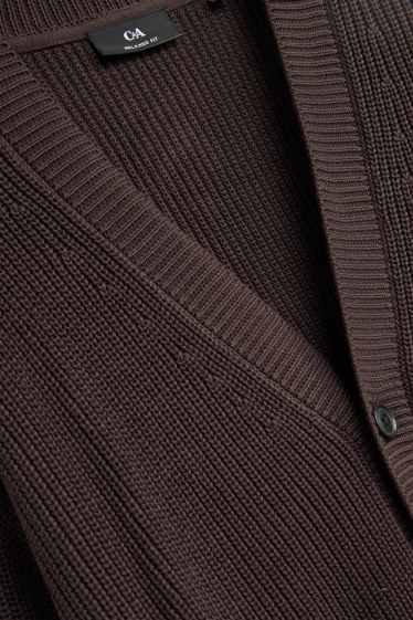 Men - Cardigan - ribbed - dark brown