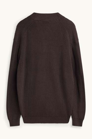 Men - Cardigan - ribbed - dark brown