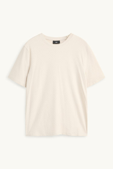 Hommes - T-shirt - regular fit - finition texturée - blanc crème