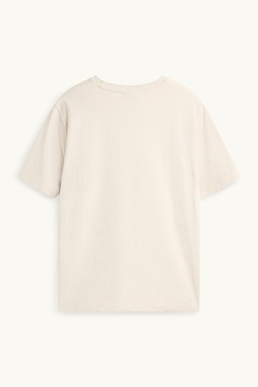 Hommes - T-shirt - regular fit - finition texturée - blanc crème