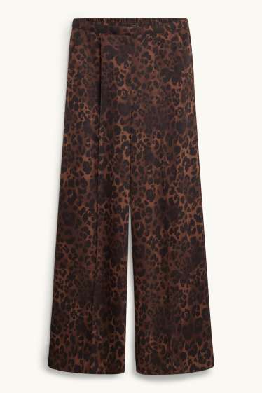 Women - Cloth trousers - mid-rise waist - palazzo - leopard print - brown