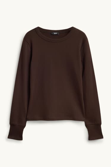 Femmes - Haut à manches longues - slim fit - finition côtelée - marron foncé