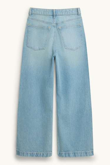 Femei - Crop wide leg jeans - talie medie - denim-albastru deschis