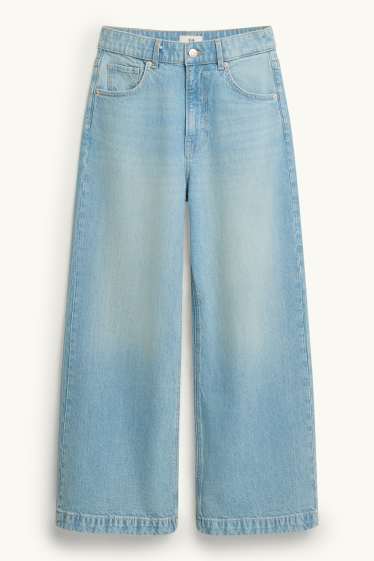 Femei - Crop wide leg jeans - talie medie - denim-albastru deschis