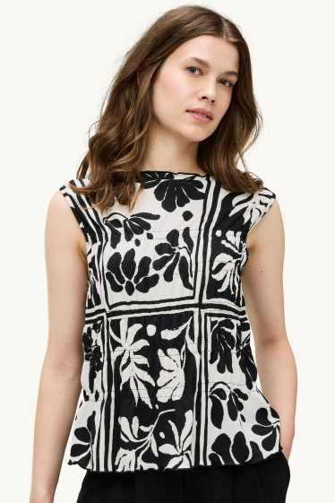Femmes - Haut - à fleurs - finition texturée - blanc / noir